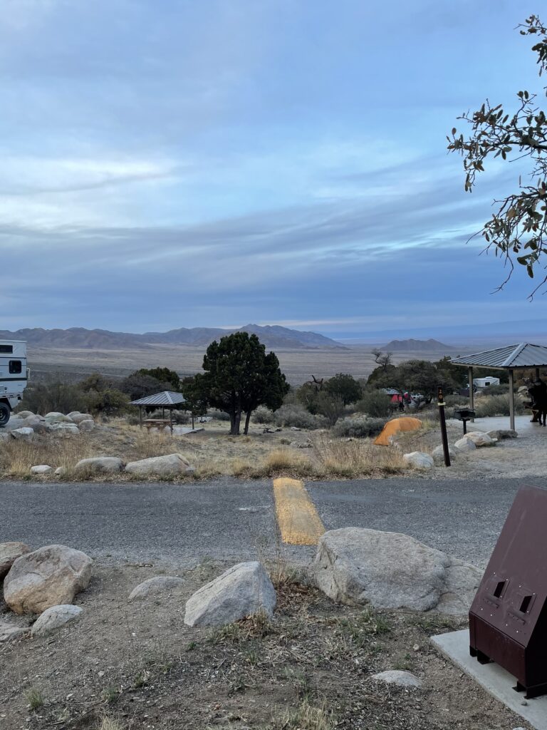 The view across the Tularosa Basin from the Aguirre Spring campground, with White Sands on the far side