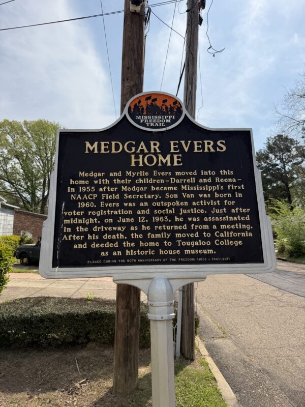 MME - historical sign Mississippi Freedom Trail marker outside the Medgar Evers Home