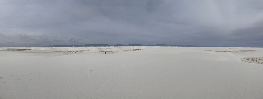 WSNP - gray day White Sands National Park on an overcast day, the pale sky and the white gypsum dunes almost the same colour